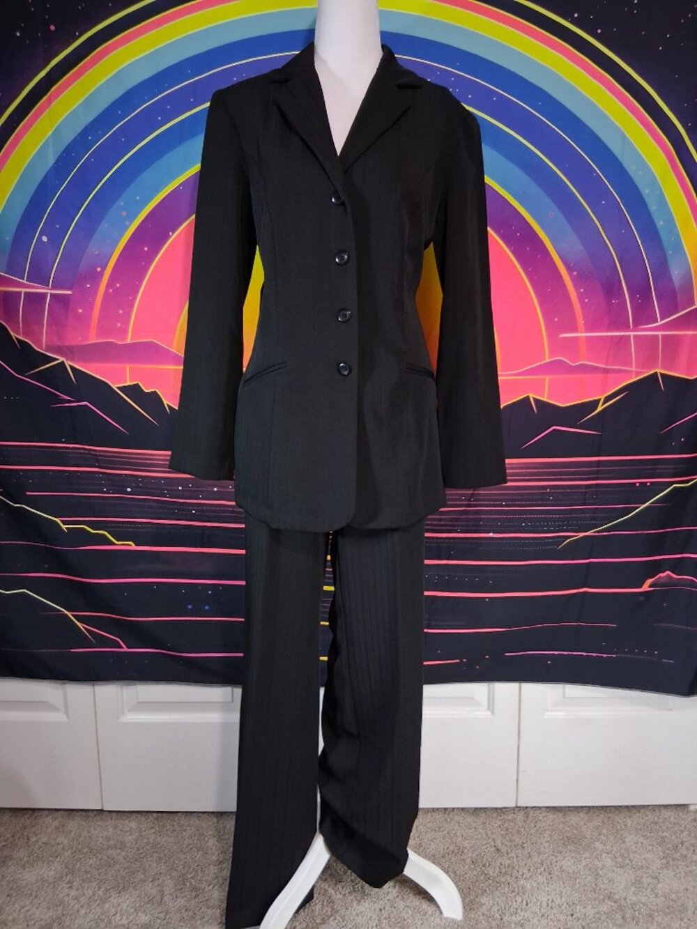 Vintage Y2K Breakin' Loose Black Pinstripe 2-Piece Pant Suit Set Size 13/14 - Picture 6 of 11
